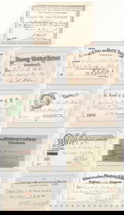 1886-1899 American Railroad Passes (9): 1886-1899 American Railroad Passes (9). Mixed condition. Verso of all nine show evidence of scrapbook album page removal. No creases. Provenance: Pennsylvania Private Collection. The absence of a cond