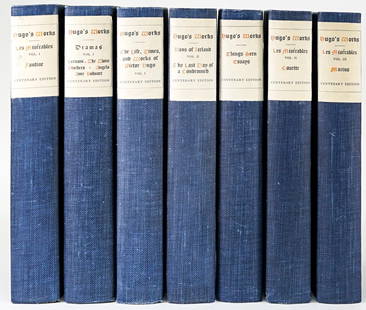 Victor Hugo Works (7 Vol) Centenary Ed. #158/1000: Seven (7) assorted volumes of Victor Hugo Works. Each marked 158/1000. Centenary Edition. Includes: Things Seen Essays; Les Miserables Volume I, II and III of this five volume group; Dramas Volume I o