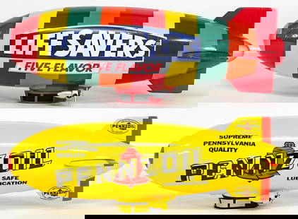 Liberty - Spec Cast (2) Model Blimps [Lifesaver]: Two (2) Liberty by Spec Cast die cast model blimp replicas. Includes: Pennzoil #36024 and Lifesaver #36004. Both MIB. Lot measures 10 in. H x 7 in. W x 4.5 in. D for shipping purposes only. The absenc