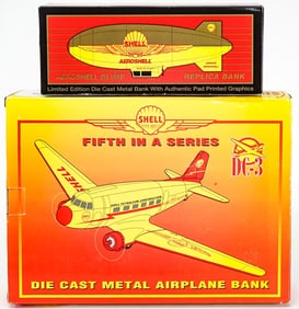 Liberty Shell Oil Model Plane and Blimp Banks MIB
