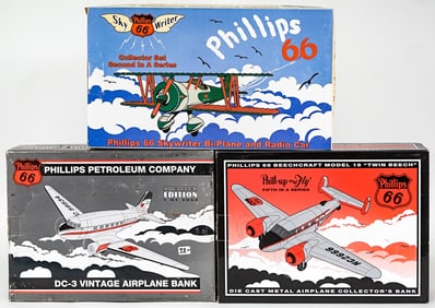 Phillips 66 (3) Model Airplane Coin Banks MIB