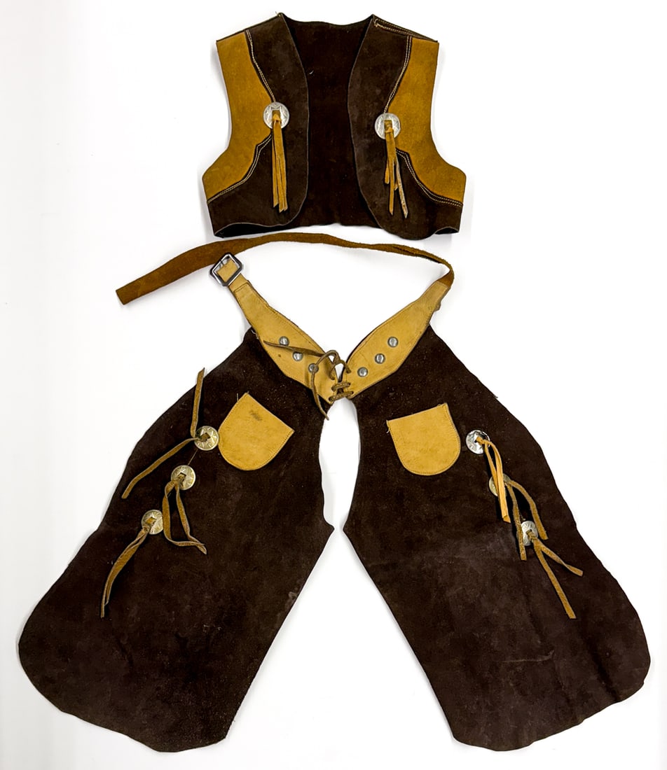 Child's Vintage Western Outfit, Leather Vest Chaps (1 of 2)