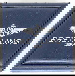 Breitling 1884 BOX ONLY: Breitling 1884 BOX ONLY. Measures 5.25 in. H x 5.25 in. W x 3.75 in. D. The absence of a condition report does not imply that the lot is in perfect condition or completely free from wear and tear, imp