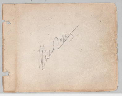 Vincent Lopez Autographed Album Page: Vincent Lopez Autographed Album Page. Single signed with blank back. Loose autograph album page measures 4.5 x 6 inches. The absence of a condition report does not imply that the lot is in perfect con