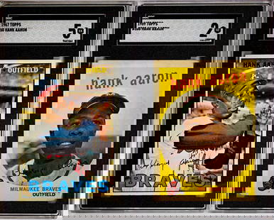 Hank Aaron Baseball Cards (2): Includes 1959 Topps #380 SGC 2 and 1967 Topps #250 SGC 5. The absence of a condition report does not imply that the lot is in perfect condition or completely free from wear and tear, imperfections,