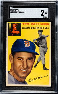 1954 Topps Ted Williams #250 SGC 2: 1954 Topps Ted Williams #250 SGC 2. The absence of a condition report does not imply that the lot is in perfect condition or completely free from wear and tear, imperfections, or the conditions of