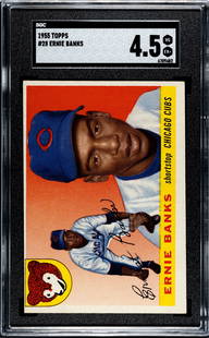1955 Topps Ernie Banks #28 SGC 4.5: 1955 Topps Ernie Banks #28 SGC 4.5. From of an incredible lifelong collection discovered Spring 2025 and just recently graded. The absence of a condition report does not imply that the lot is in