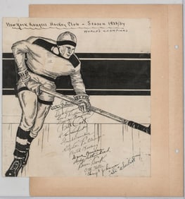 RARE 1932-33 New York Rangers Team Signed