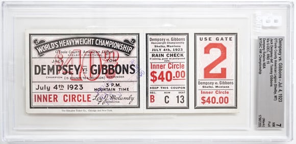 Dempsey vs. Gibbons Full Ticket July 4, 1923 NM 7