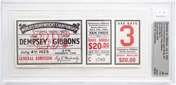 Dempsey vs. Gibbons Full Ticket July 4, 1923 NM 7