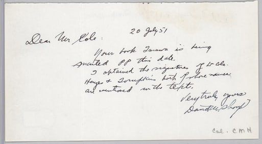 David M. Shoup 1951 Letter SIGNED BAS COA