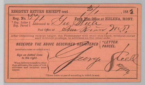 Montana Territory Registry Card 1882