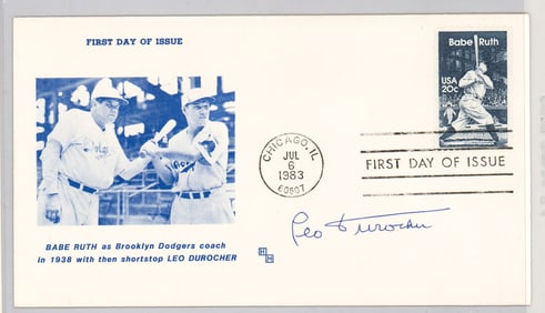 Leo Durocher First Day Cover SIGNED BAS COA