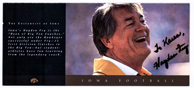 Hayden Fry 4x9 U of I Advertisement SIGNED COA