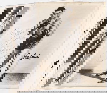 Boxing (6) Vintage Photos 8x10 [Joe Louis]: Six (6) vintage 8x10 boxing photos featuring Joe Louis. The Joe Louis signed and inscribed photo was deemed inconclusive by the authenticator. Photo lot measures 10 H x 8 in. W for shipping purposes o