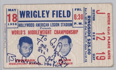 Sugar Ray Robinson vs. Bobo Olson SIGNED