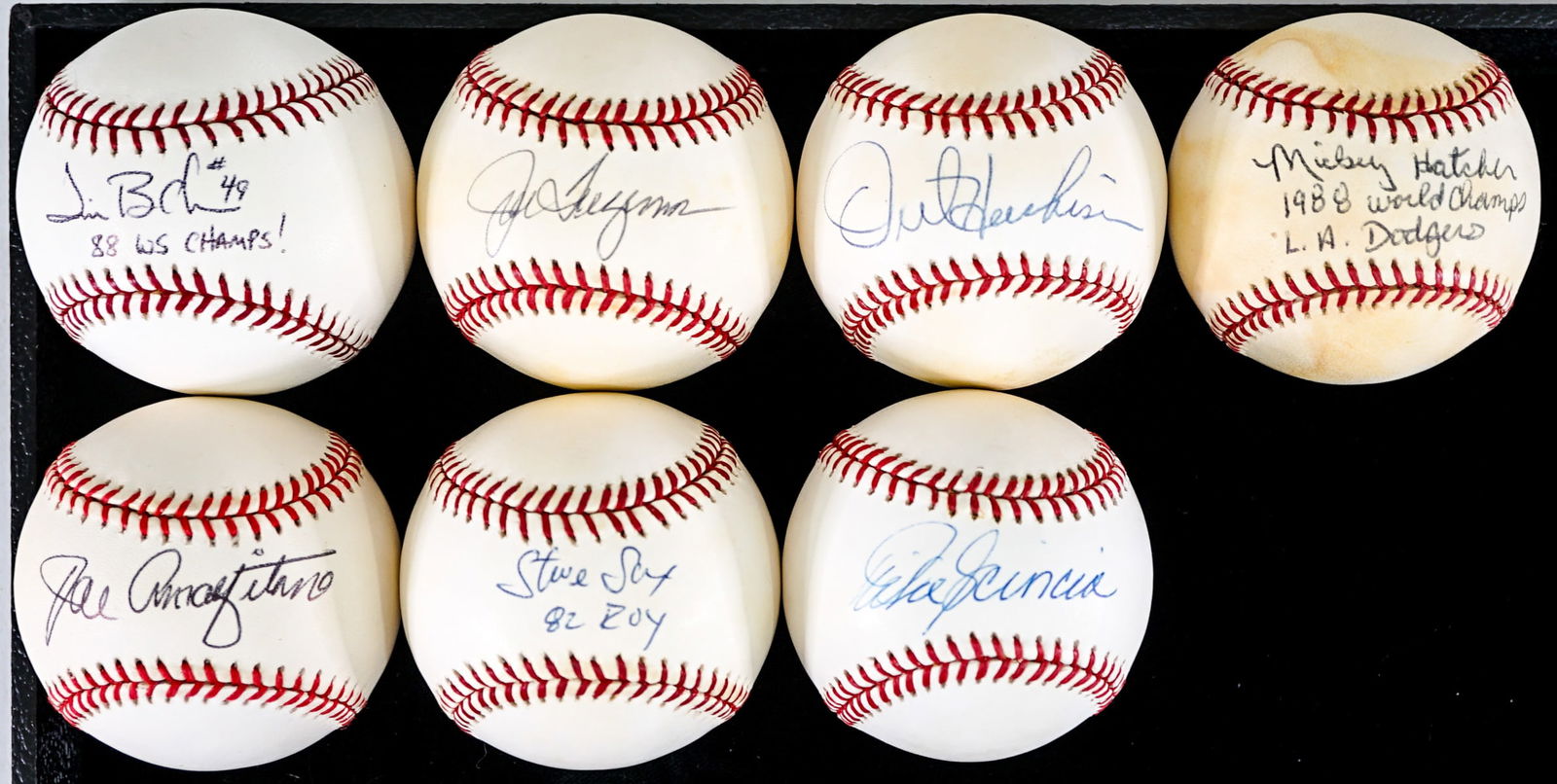 Dodgers 1988 World Champions Single Signed BB COA: Seven (7) Dodgers 1988 World Series Champions team members single signed baseballs. Beckett Authentication Services - Certificate of Authenticity. Include: Tim Belcher BAS #BS35412; Orel Hershiser BAS