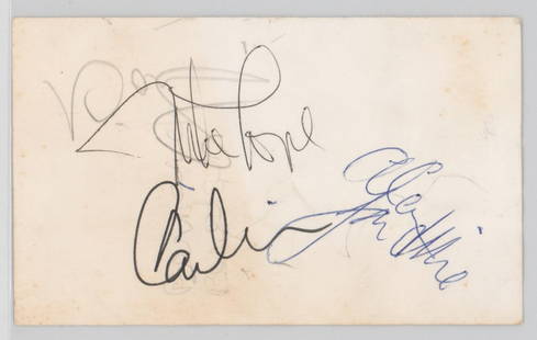 The Beach Boys SIGNED Cut [3 Signatures] LOA: The Beach Boys signed 5 in. x 3 in. cut. Signatures include Carl Wilson, Al Jardine and Mike Love. Beckett Authentication Services LOA # AE16793. Lot measures 8.5 in. H x11 in. W x .25 in. D for shipp