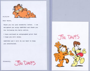 Jim Davis (Garfield) Letter and Cartoon SIGNED