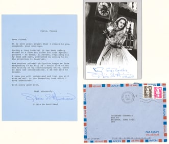 Olivia De Havilland 4x6 Photo / Letter SIGNED COA
