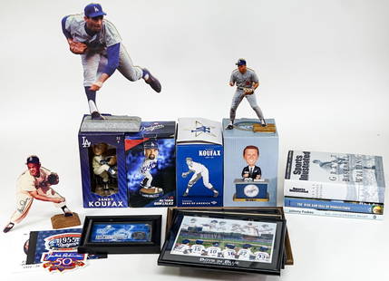 Los Angeles Dodgers Books, Bobbleheads etc.: Los Angeles Dodgers Books, Bobbleheads and Collectibles. The group measures 16 x 14 x 10 inches. The absence of a condition report does not imply that the lot is in perfect condition or completely fre