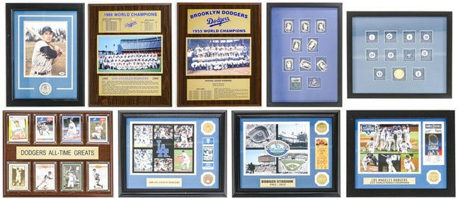 (8) Los Angeles Dodgers Framed Items, Plaques