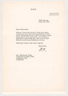 Dwight D. Eisenhower SIGNED Letter 1962 BAS LOA: Dwight D. Eisenhower (34th President of the United States, serving from 1953 to 1961. Prior to his presidency, he was a highly decorated and accomplished military leader, notably serving as Supreme Co