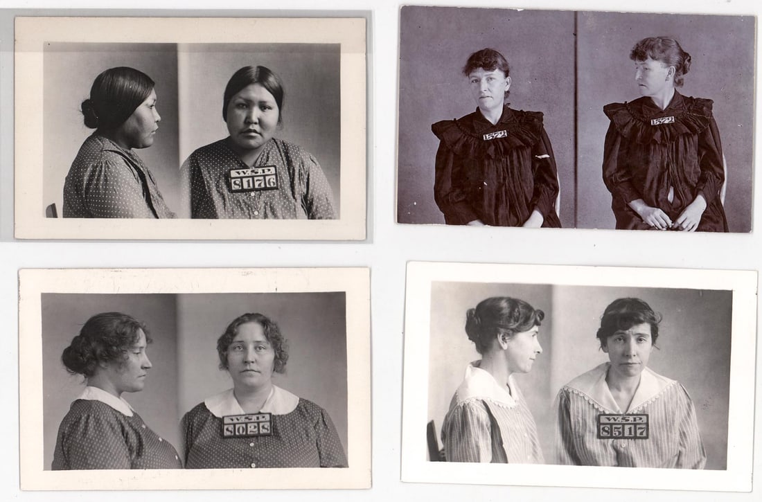 Washington State Prison Mug Shots [Women]: Four (4) Washington State prison mugshots / booking cards of women. Measure 5.5 in. x 3.5 in. The absence of a condition report does not imply that the lot is in perfect condition or completely free f