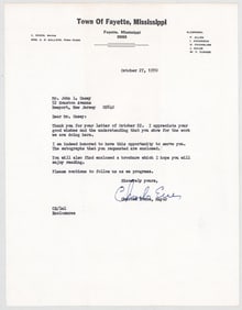 Charles Evers TLS [Mayor of Fayette] 1970