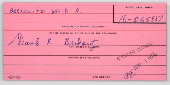 David Berkowitz (Son of Sam) SIGNED Document