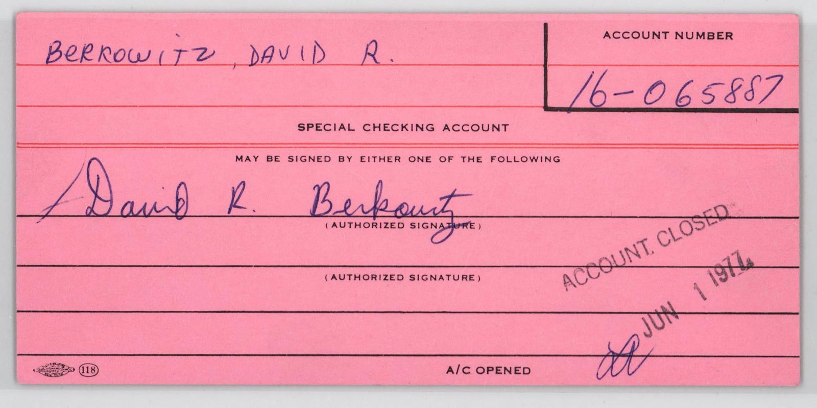 David Berkowitz (Son of Sam) SIGNED Document (1 of 2)