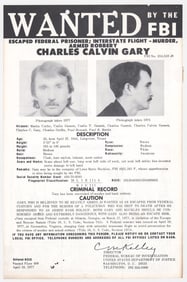 Charles Calvin Gary FBI WANTED Poster 1977