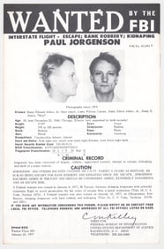 Paul Jorgenson FBI WANTED Poster 1977