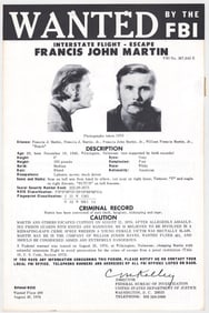 Francis John Martin FBI WANTED Poster 1976