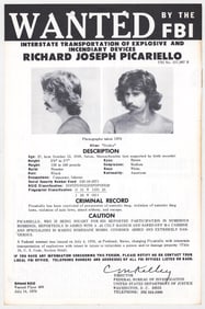 Richard Joseph Picariello FBI WANTED Poster 1976