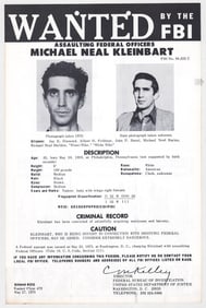 Michael Neal Kleinbart FBI WANTED Poster 1975