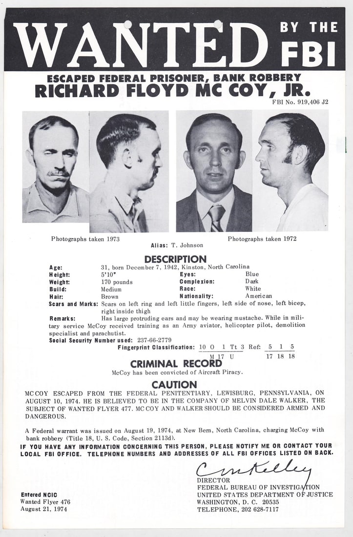 Richard Floyd McCoy Jr. Poster -D.B. Cooper?: Richard Floyd McCoy, Jr. (December 7, 1942 ? November 9, 1974) was an American aircraft hijacker. McCoy hijacked a United Airlines passenger jet for ransom in April 1972. Due to a similar modus operan