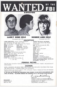 Larry and Bonnie Cole FBI WANTED Poster 1974