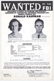 Ronald Kaufman FBI WANTED Poster 1972