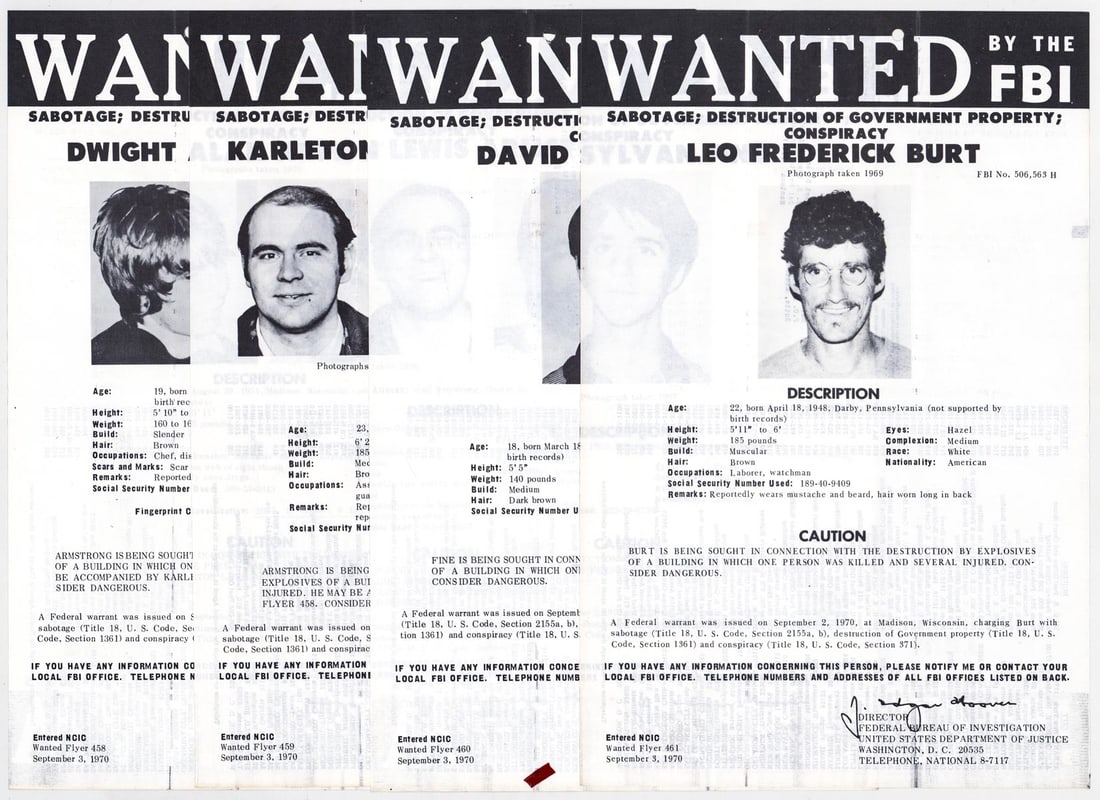 Sterling Hall (4) FBI WANTED Posters 1970 (1 of 9)