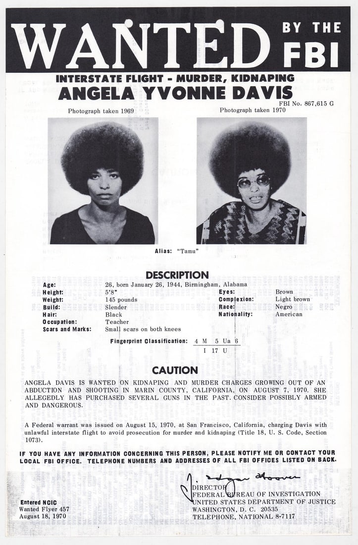 Angela Yvonne Davis FBI WANTED Poster 1970 (1 of 2)