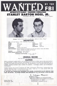 Stanley Barton Hoss FBI WANTED Poster 1969