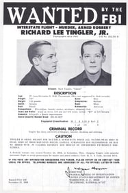 Richard Lee Tingler Jr. WANTED Poster 1968