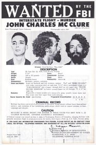 John Charles McClure FBI WANTED Poster 1968