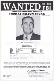 Thomas Nelson Truax FBI WANTED Poster 1968