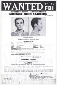 Michael John Sanders FBI WANTED Poster 1968