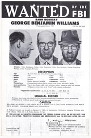 George Benjamin Williams FBI WANTED Poster 1968