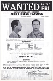 Jerry Reece Peacock FBI WANTED Poster 1967