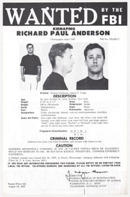 Richard Paul Anderson FBI WANTED Poster 1967