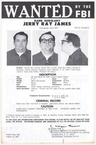 Jerry Ray James FBI WANTED Poster 1967